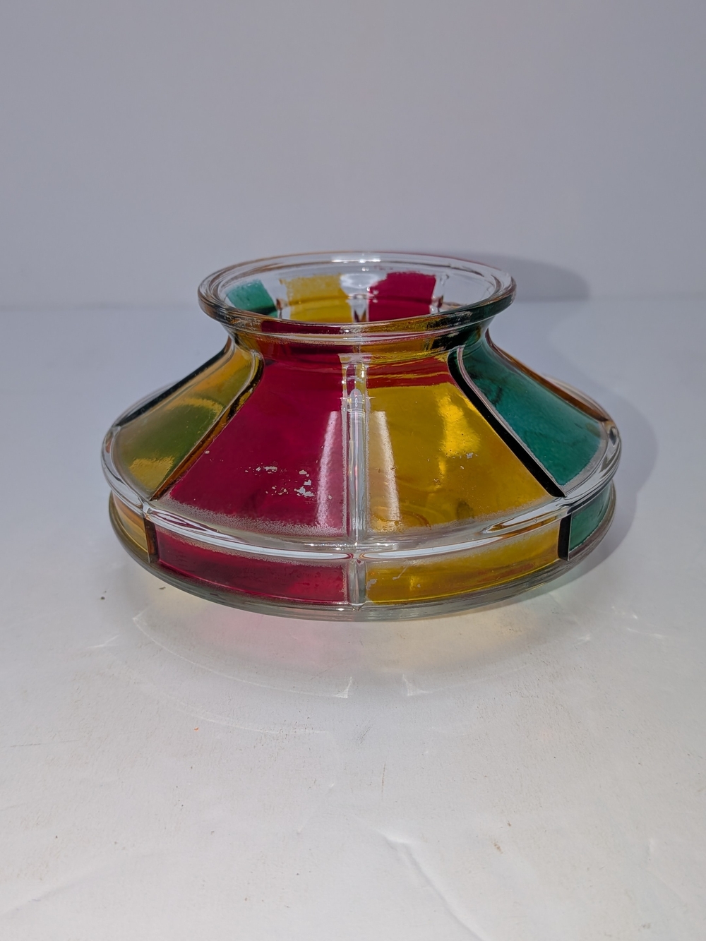 Vintage Multi-Color Glass Votive Tealight Candle Holder 5" Round, 3" in Height